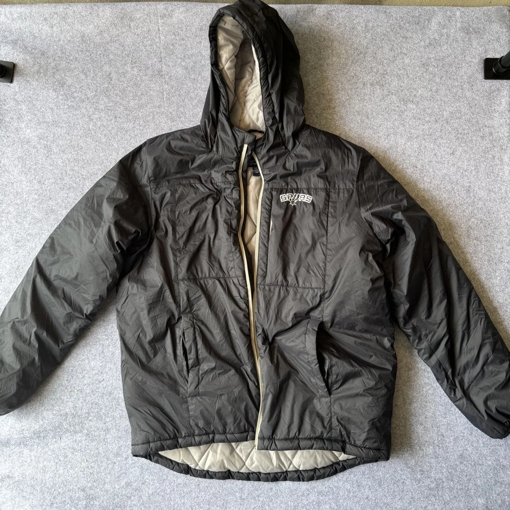 G-III Sports San Antonio Spurs Puffer‎ Jacket XL Black Quilted Hooded NBA